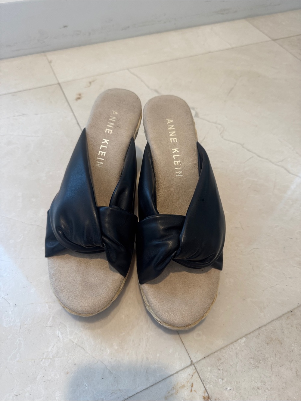 Anne Klein Black Knotted Slide Mules